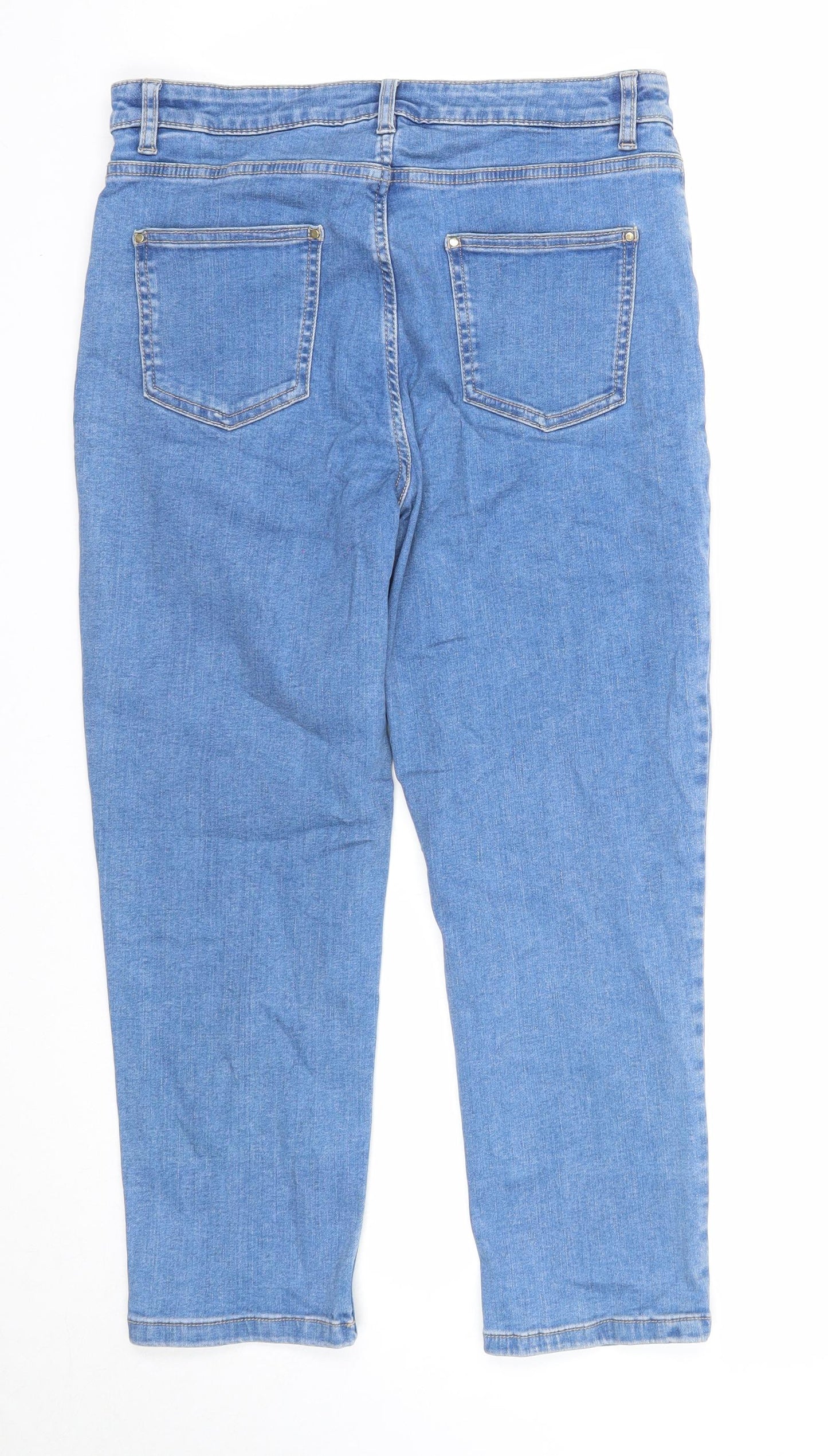 Marks and Spencer Womens Blue Cotton Cropped Jeans Size 12 Regular Zip