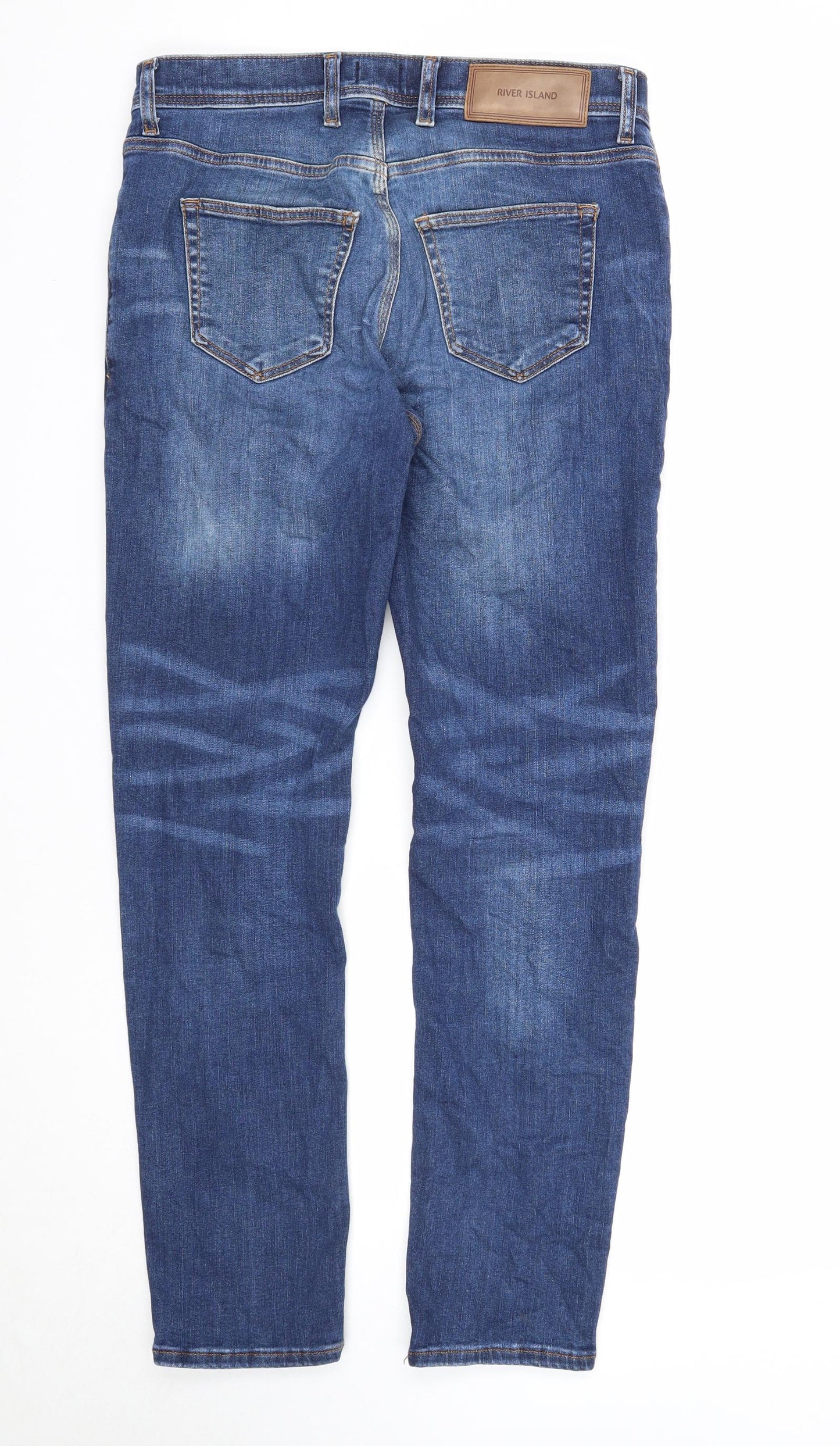 River Island Mens Blue Cotton Straight Jeans Size 30 in L30 in Regular Zip