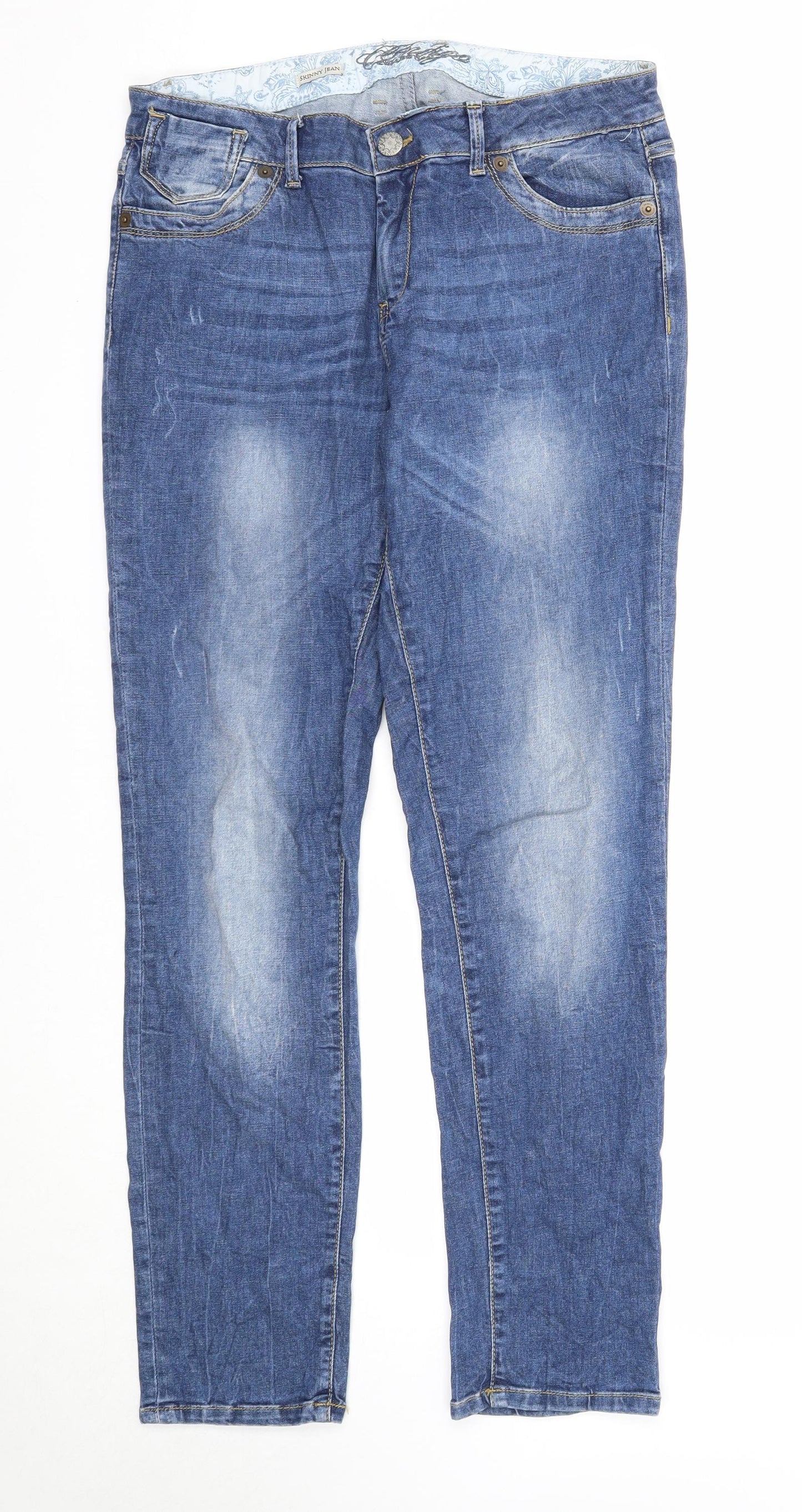 Marks and Spencer Womens Blue Cotton Straight Jeans Size 14 Regular Zip