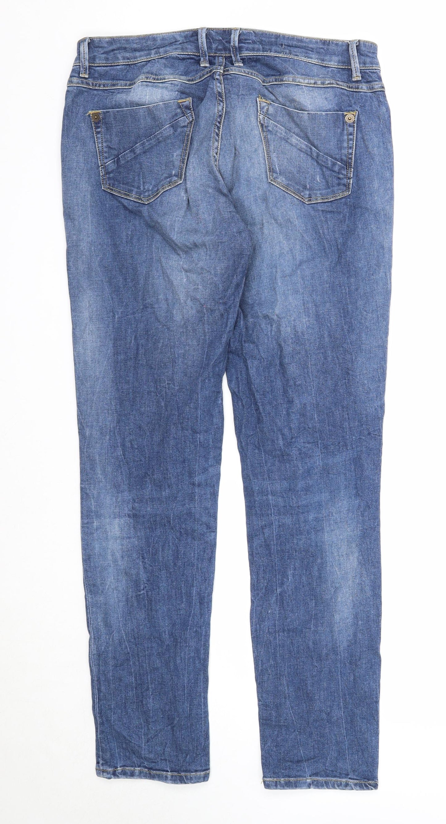 Marks and Spencer Womens Blue Cotton Straight Jeans Size 14 Regular Zip