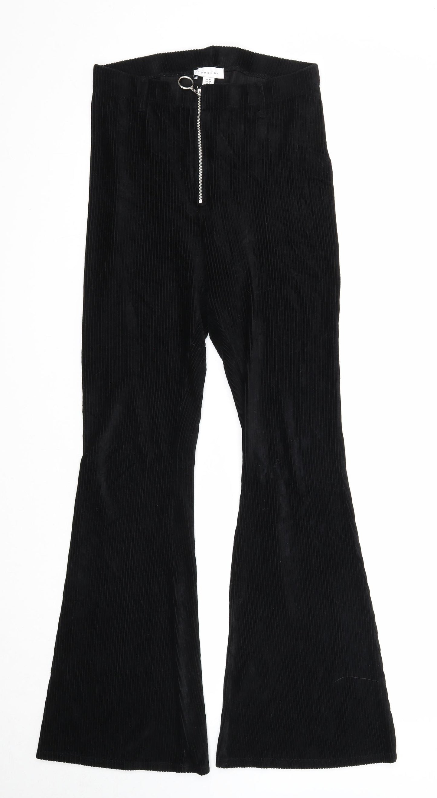Topshop Womens Black Cotton Trousers Size 10 Regular Zip