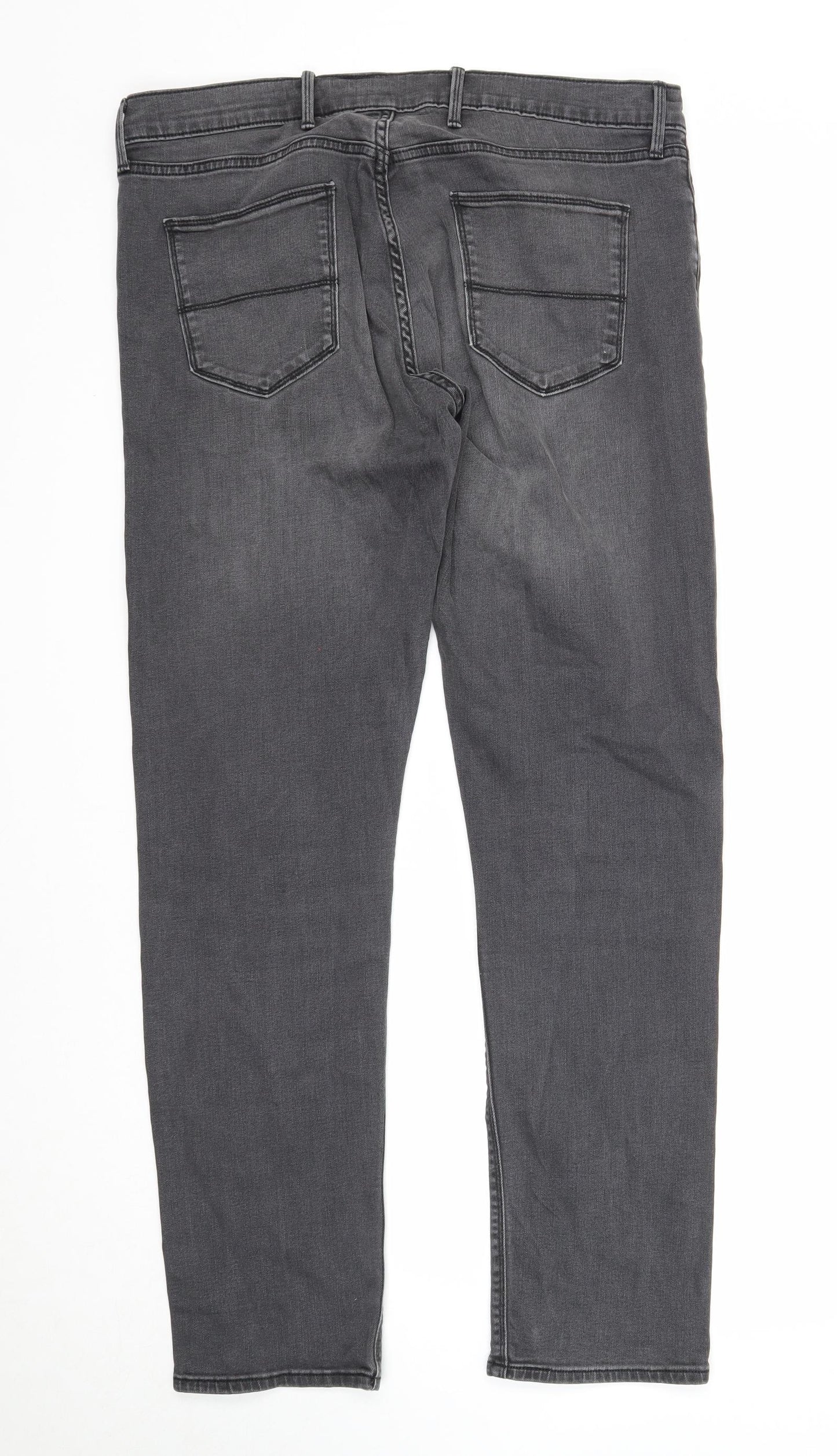 Marks and Spencer Mens Grey Cotton Straight Jeans Size 38 in L33 in Slim Zip