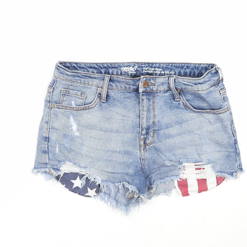 Preworn Womens Blue Cotton Cut-Off Shorts Size 10 Regular Zip - Distressed