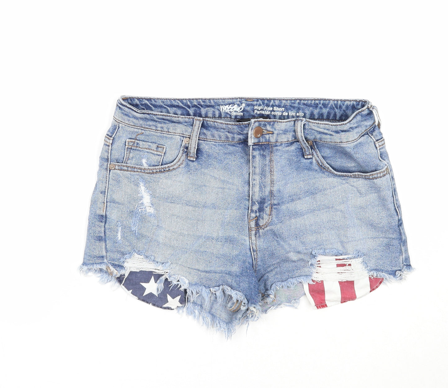 Preworn Womens Blue Cotton Cut-Off Shorts Size 10 Regular Zip - Distressed
