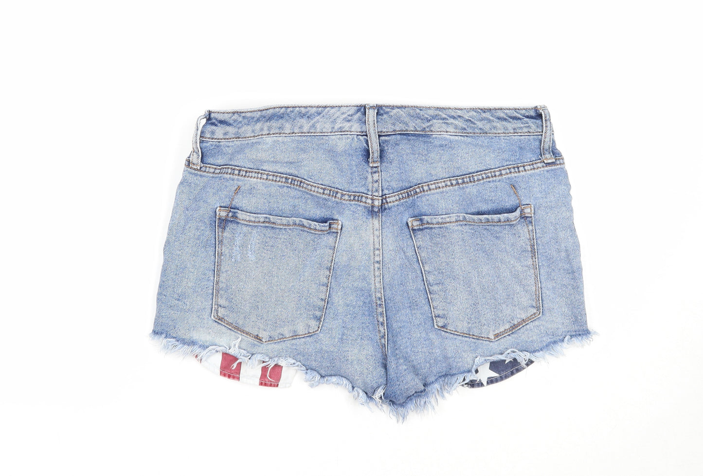 Preworn Womens Blue Cotton Cut-Off Shorts Size 10 Regular Zip - Distressed