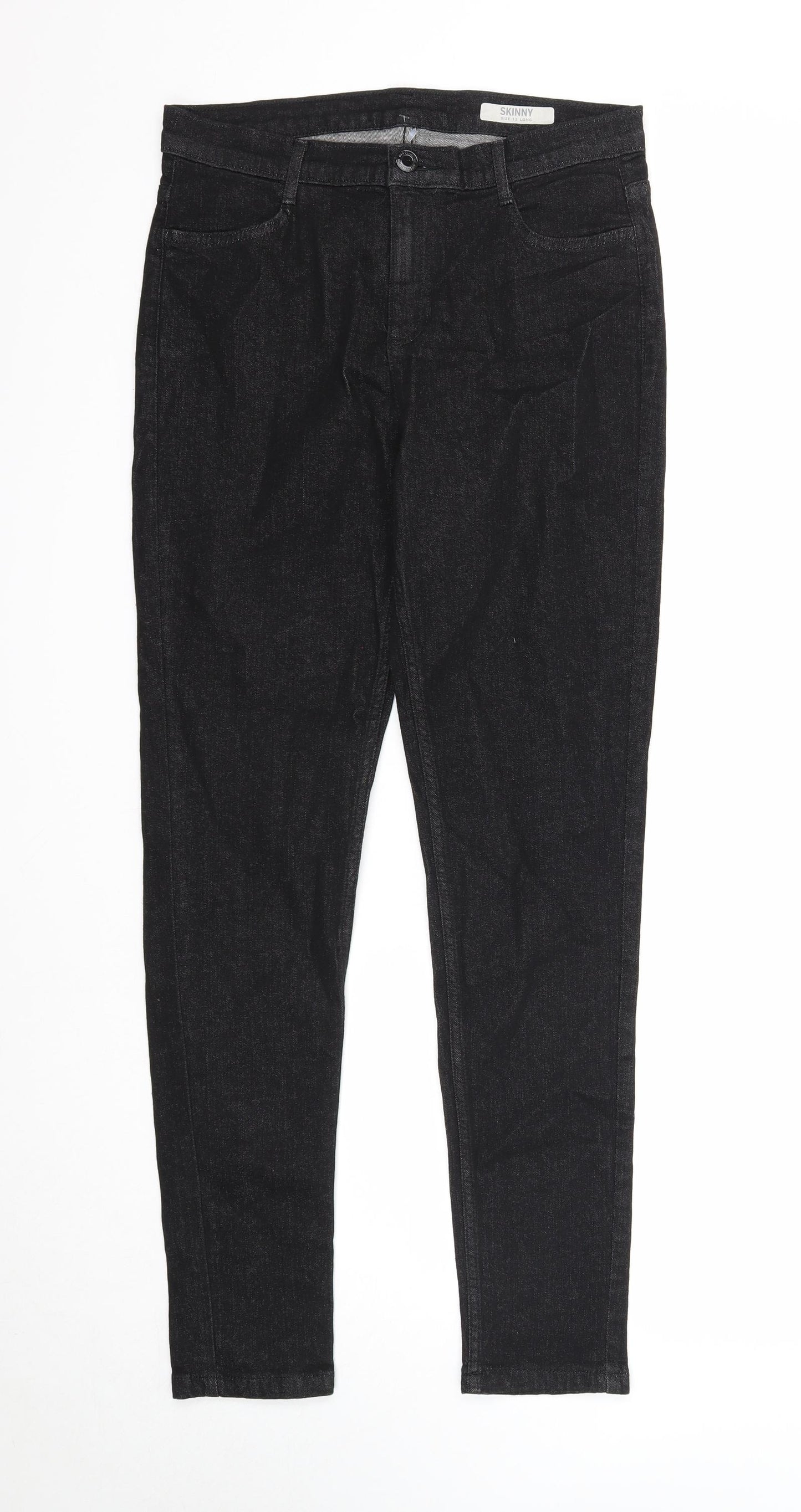 Marks and Spencer Womens Black Cotton Skinny Jeans Size 12 Regular Zip