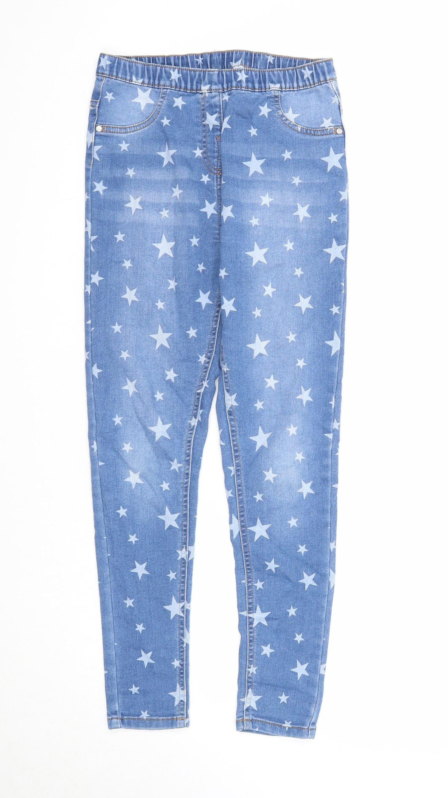 M&Co Girls Blue Geometric Cotton Jegging Jeans Size 11-12 Years Regular Pullover - Star Print