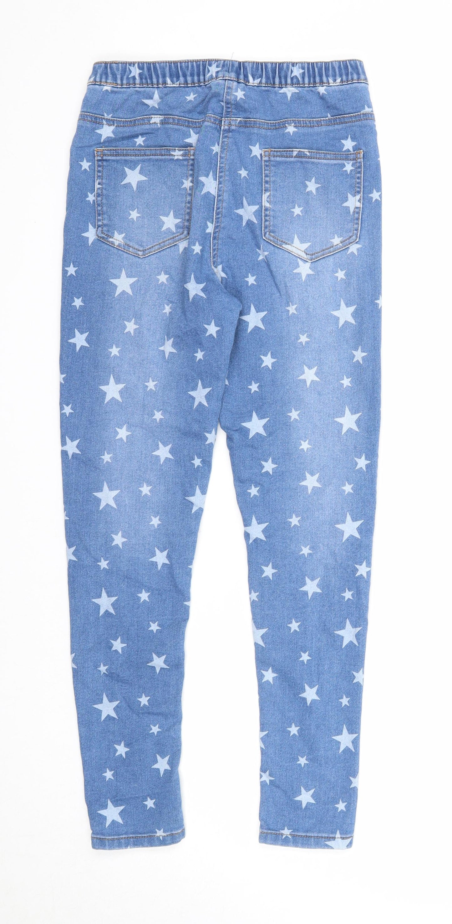 M&Co Girls Blue Geometric Cotton Jegging Jeans Size 11-12 Years Regular Pullover - Star Print