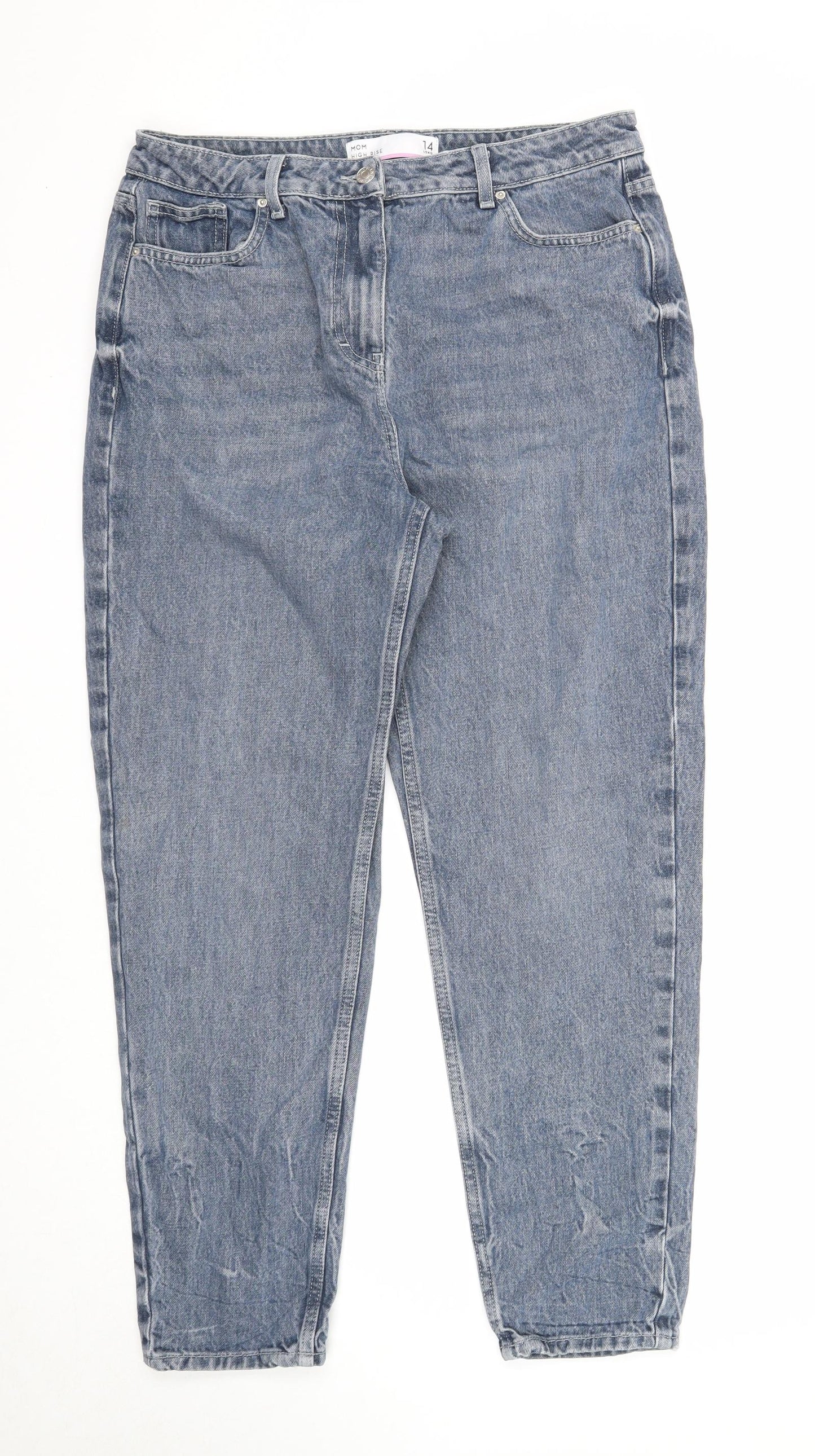 NEXT Womens Blue Cotton Mom Jeans Size 14 Regular Zip