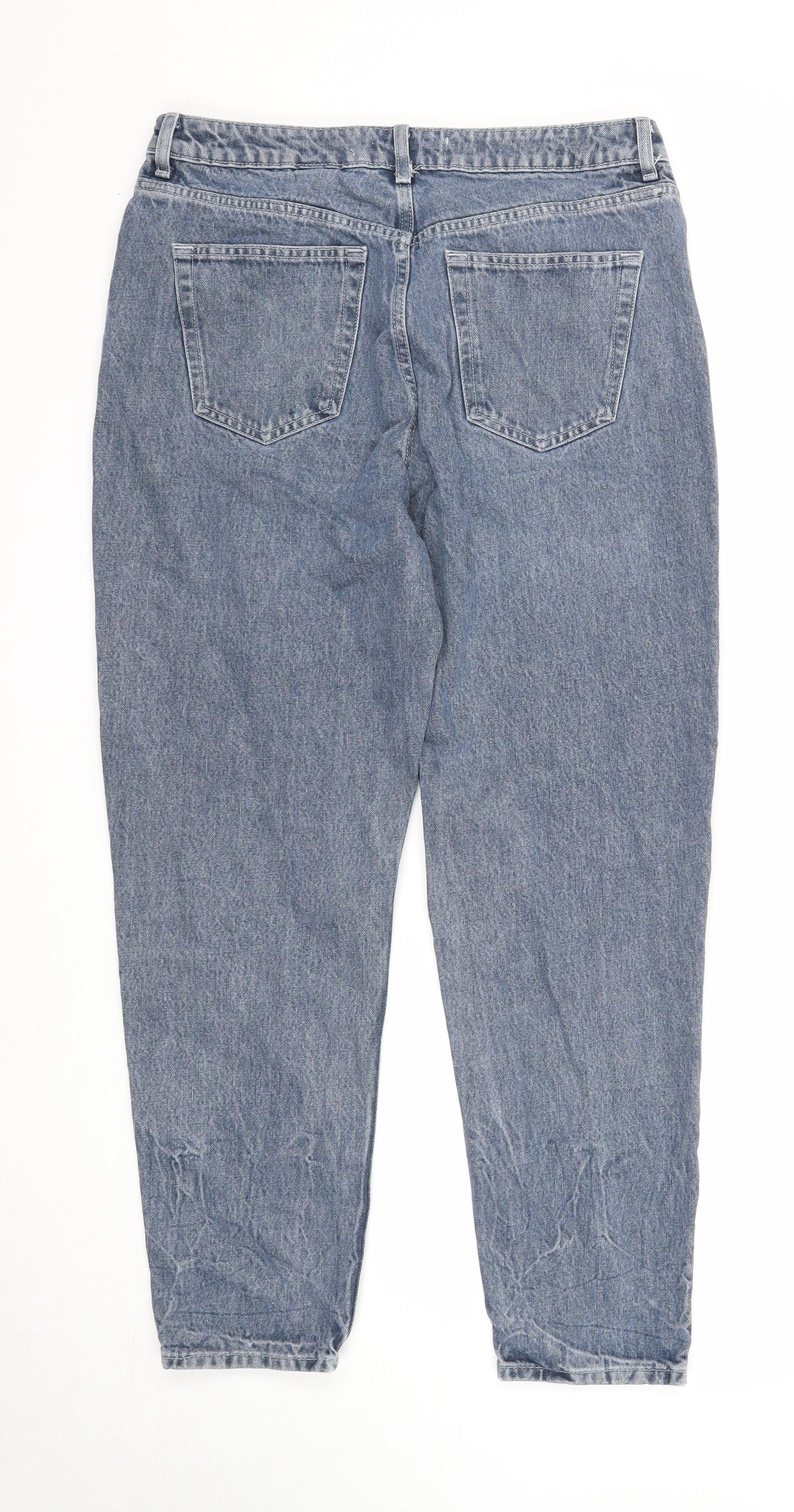 NEXT Womens Blue Cotton Mom Jeans Size 14 Regular Zip