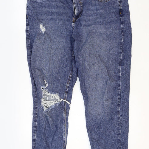New Look Womens Blue Cotton Mom Jeans Size 16 Regular Zip