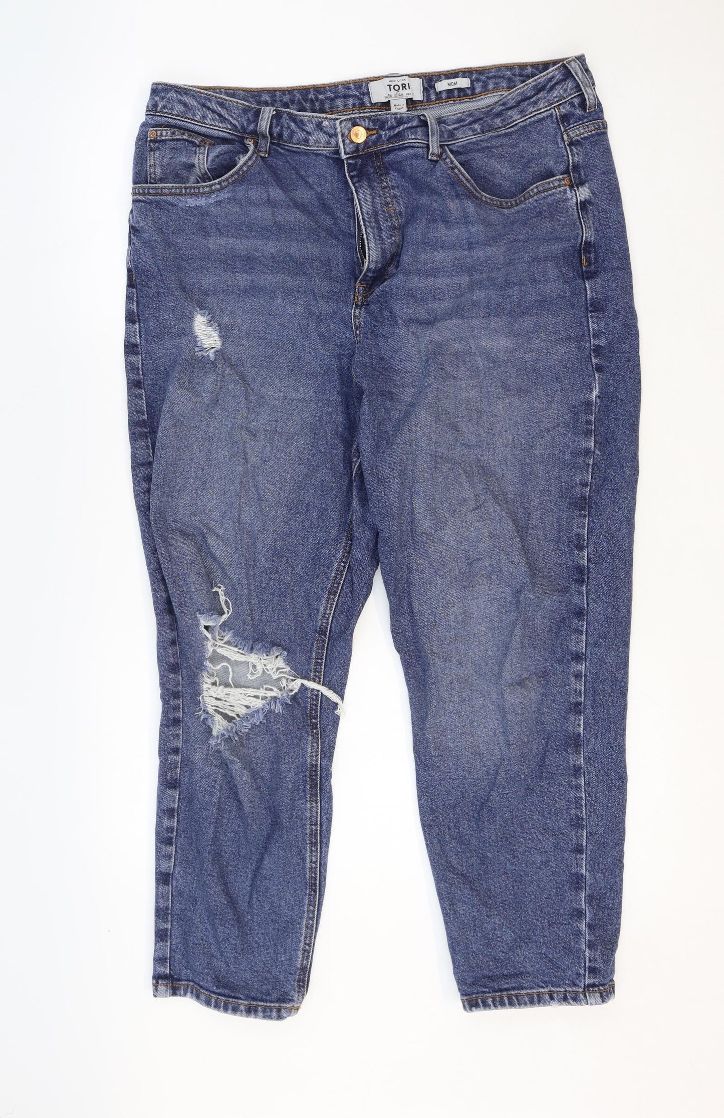New Look Womens Blue Cotton Mom Jeans Size 16 Regular Zip