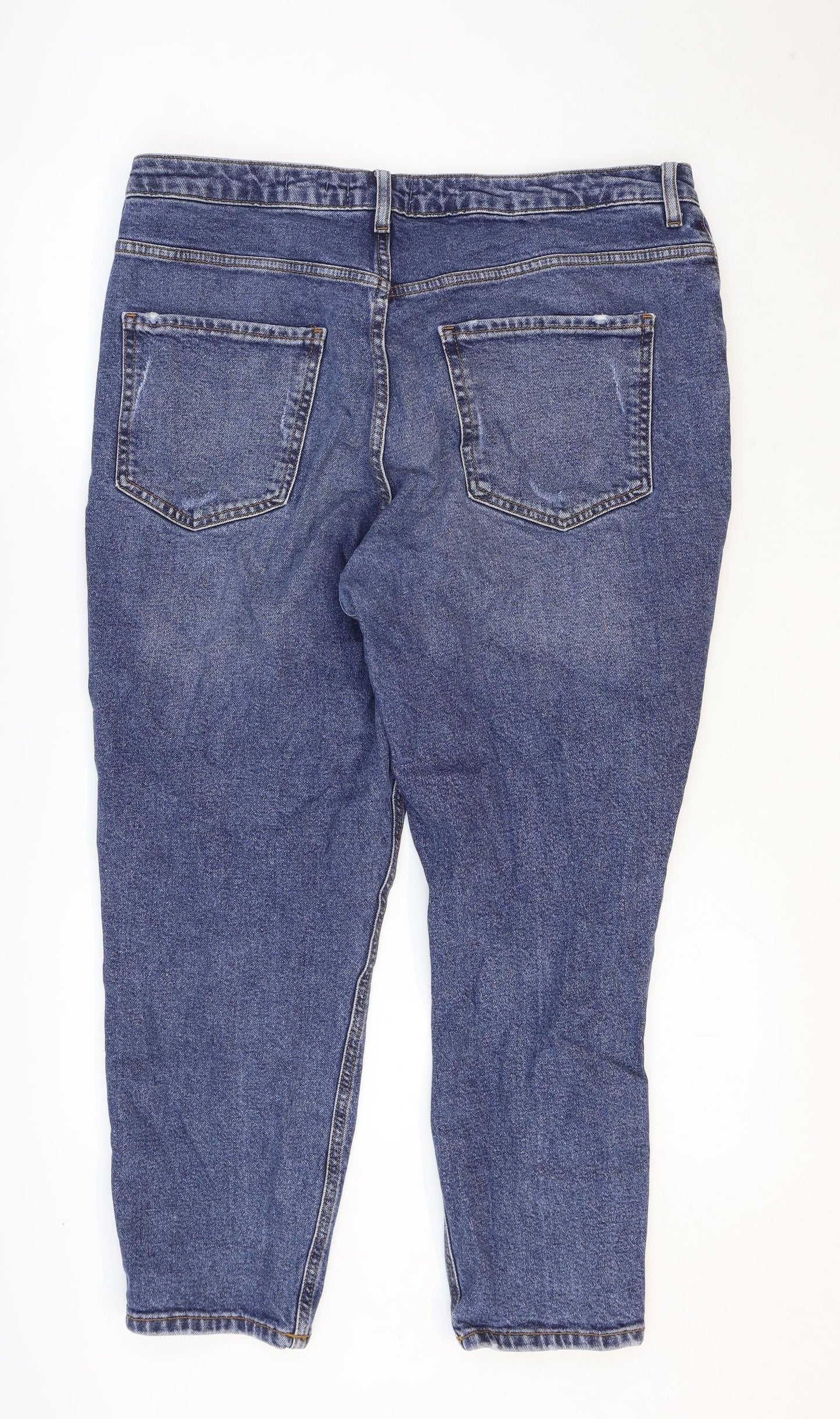 New Look Womens Blue Cotton Mom Jeans Size 16 Regular Zip