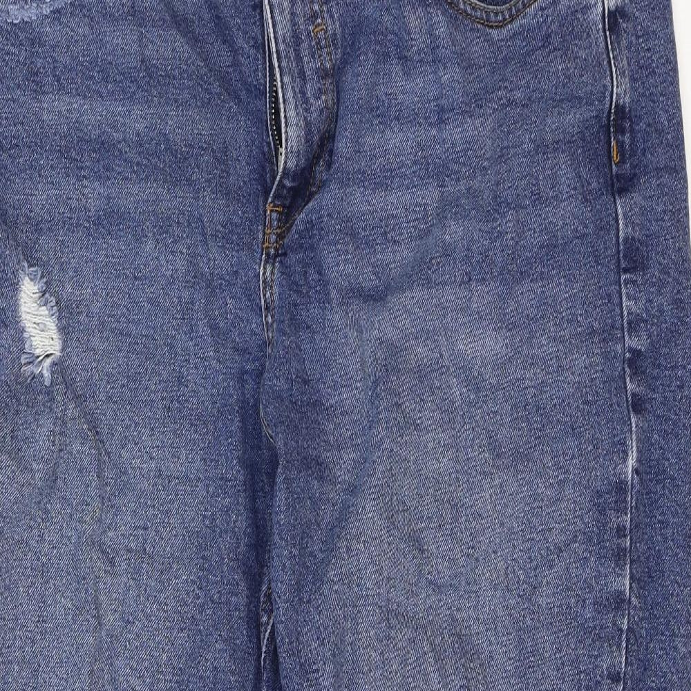 New Look Womens Blue Cotton Mom Jeans Size 16 Regular Zip