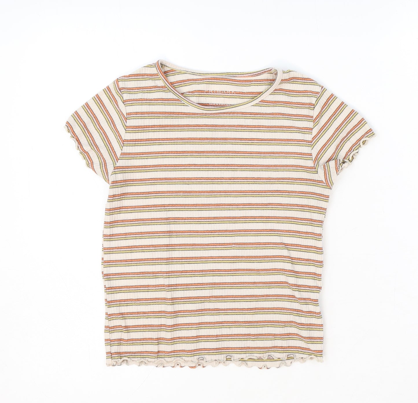 Primark Girls Multicoloured Striped Polyester Basic T-Shirt Size 11-12 Years Round Neck Pullover