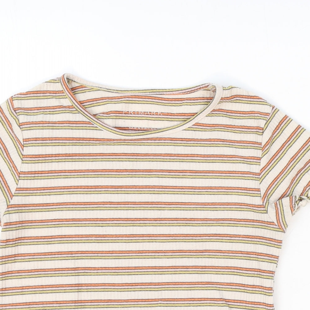 Primark Girls Multicoloured Striped Polyester Basic T-Shirt Size 11-12 Years Round Neck Pullover