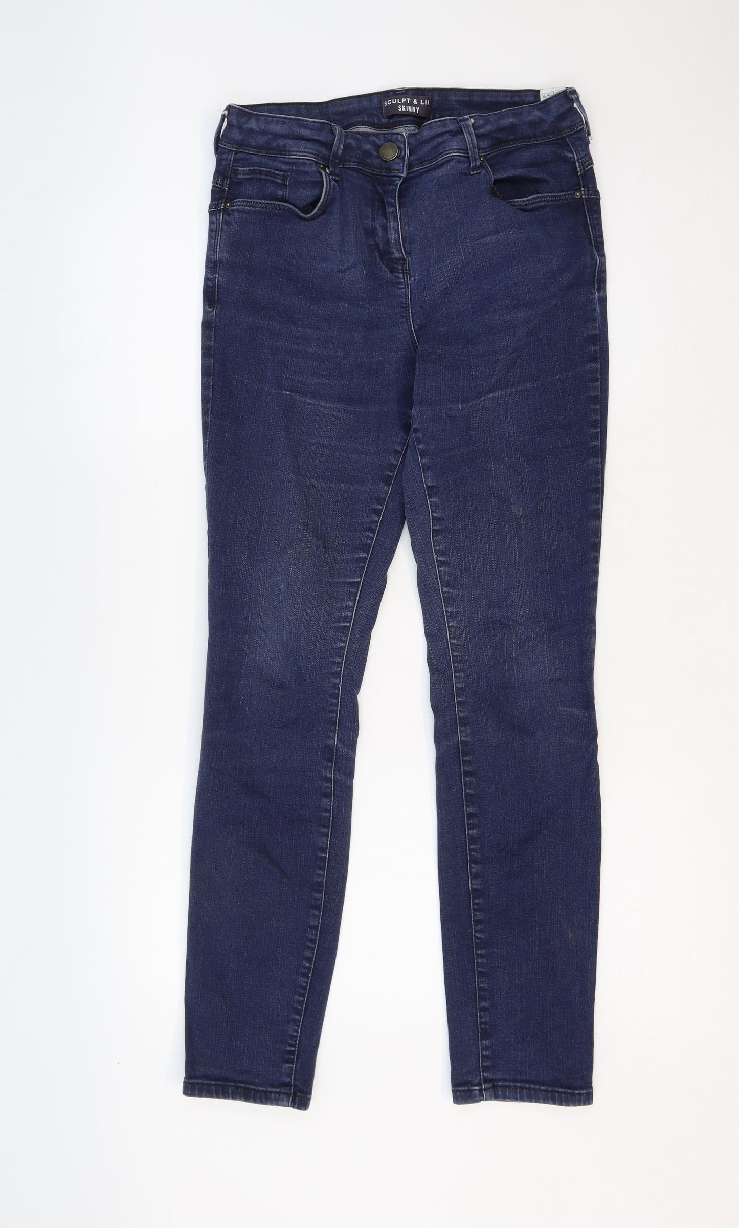 Marks and Spencer Womens Blue Cotton Skinny Jeans Size 14 Regular Zip