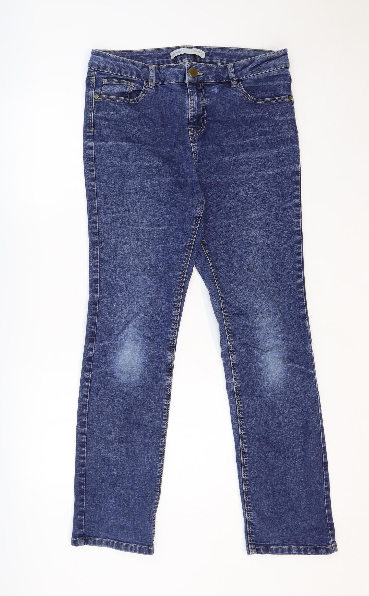 George Womens Blue Cotton Straight Jeans Size 12 Regular Zip