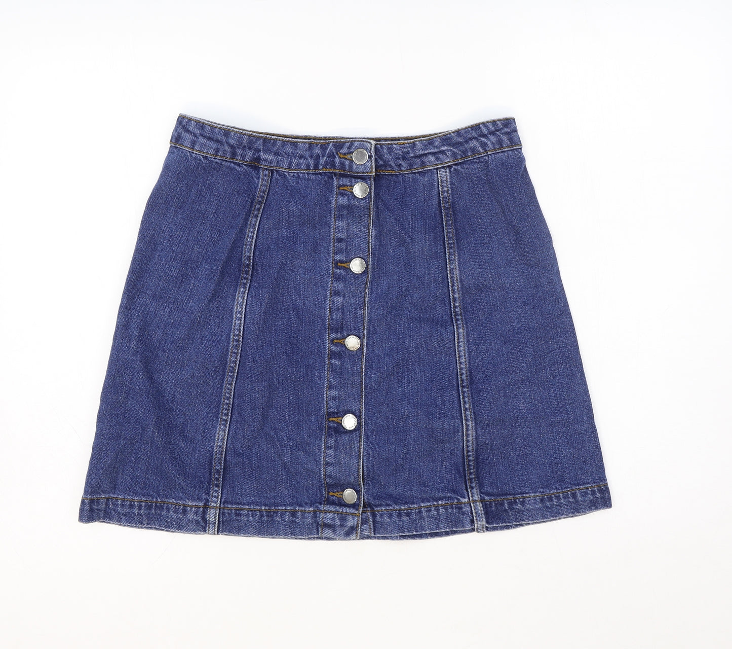 Topshop Womens Blue Cotton A-Line Skirt Size 12 Button