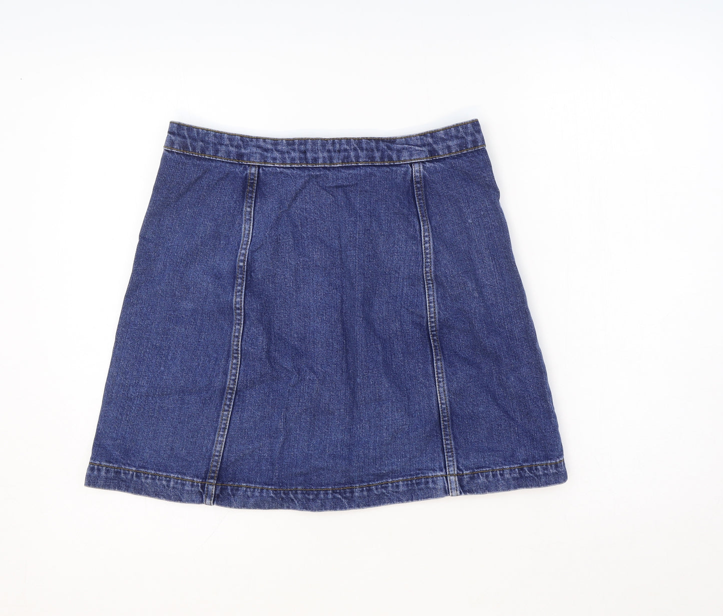 Topshop Womens Blue Cotton A-Line Skirt Size 12 Button