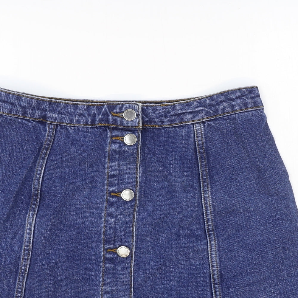 Topshop Womens Blue Cotton A-Line Skirt Size 12 Button