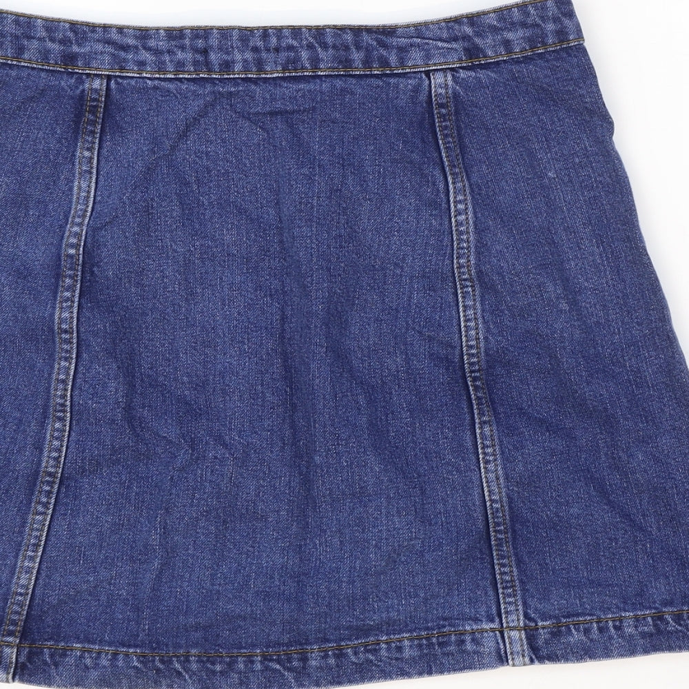 Topshop Womens Blue Cotton A-Line Skirt Size 12 Button