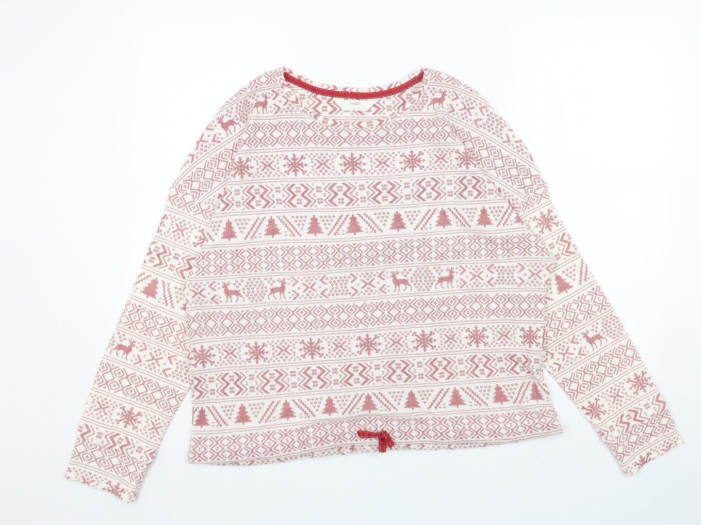 Marks and Spencer Womens Red Round Neck Fair Isle Cotton Pullover Jumper Size M