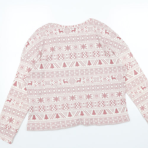 Marks and Spencer Womens Red Round Neck Fair Isle Cotton Pullover Jumper Size M