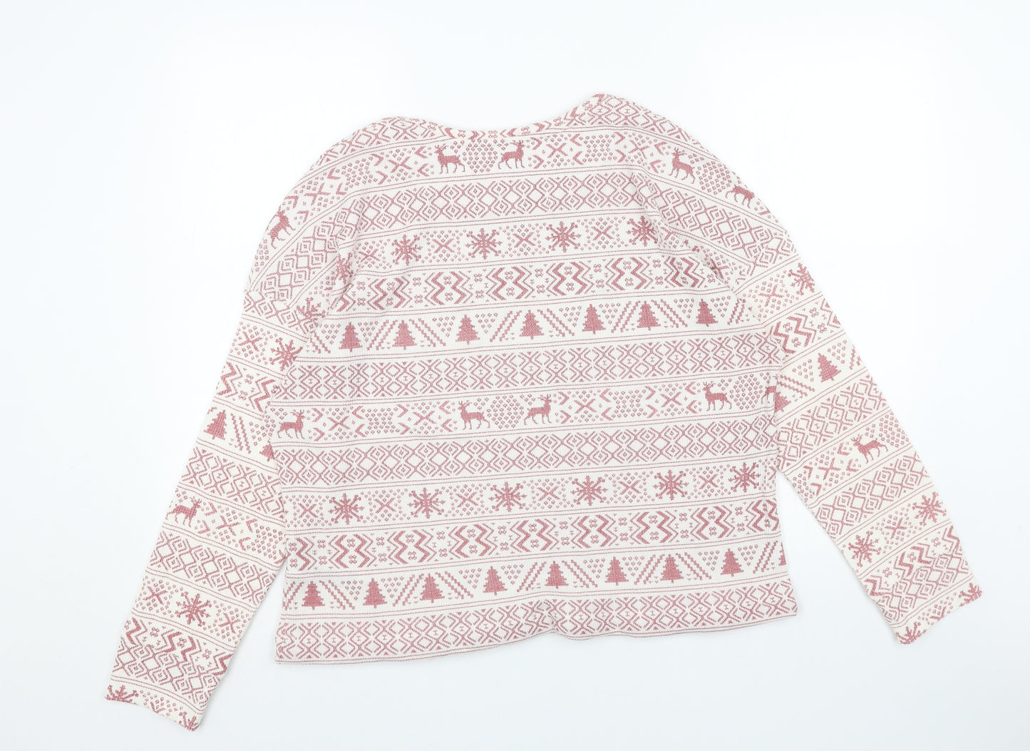 Marks and Spencer Womens Red Round Neck Fair Isle Cotton Pullover Jumper Size M