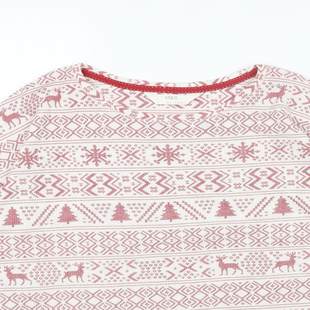Marks and Spencer Womens Red Round Neck Fair Isle Cotton Pullover Jumper Size M