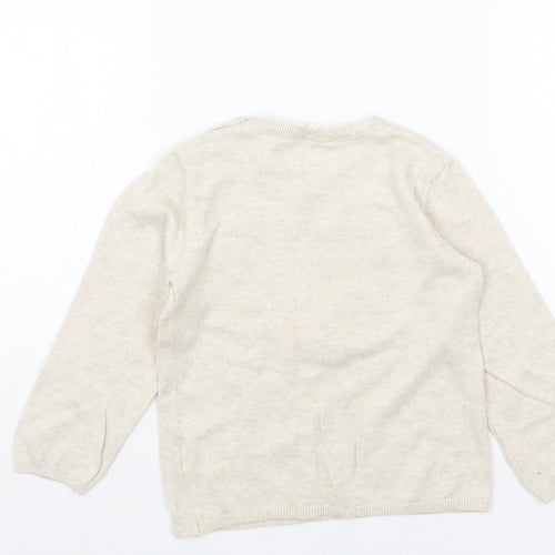 H&M Girls Beige Round Neck Cotton Pullover Jumper Size 2XS Pullover - Reindeer