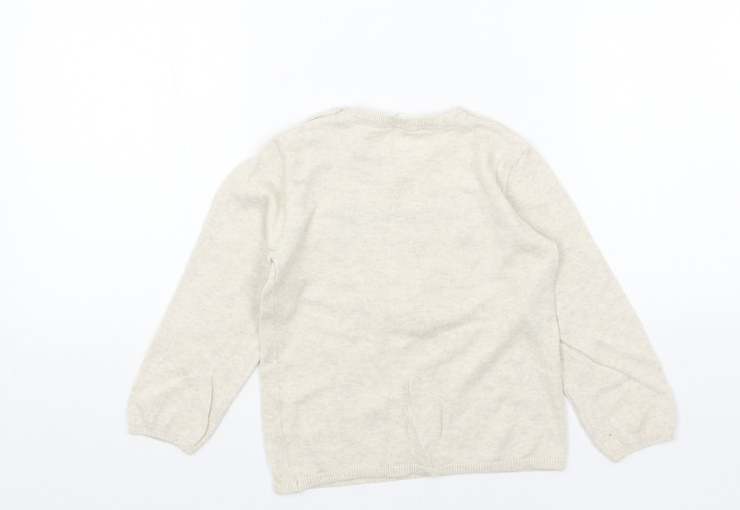 H&M Girls Beige Round Neck Cotton Pullover Jumper Size 2XS Pullover - Reindeer