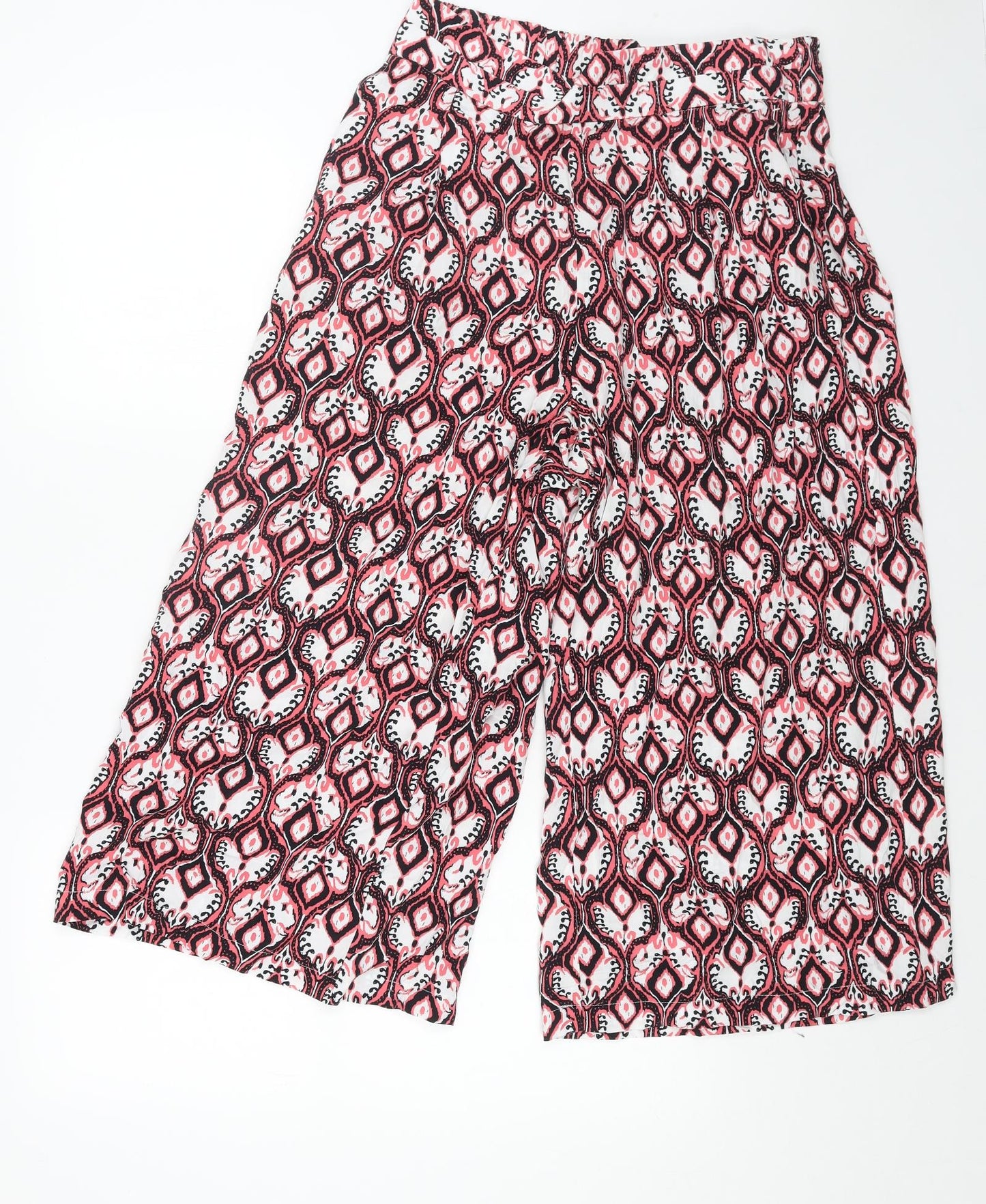 Marks and Spencer Womens Pink Geometric Viscose Trousers Size 12 Regular