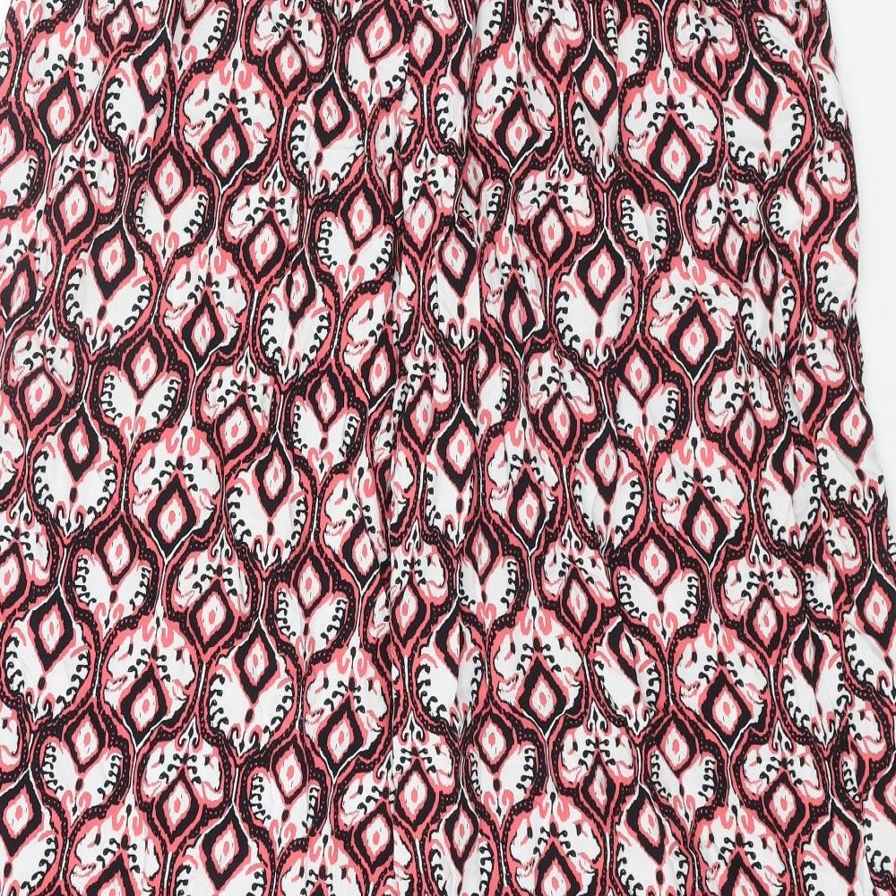 Marks and Spencer Womens Pink Geometric Viscose Trousers Size 12 Regular