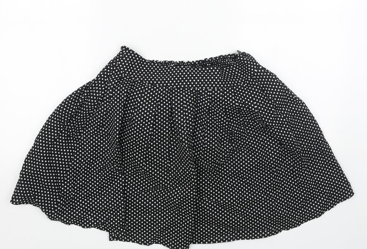 M Butterfly Womens Black Polka Dot Cotton Skater Skirt Size M Button