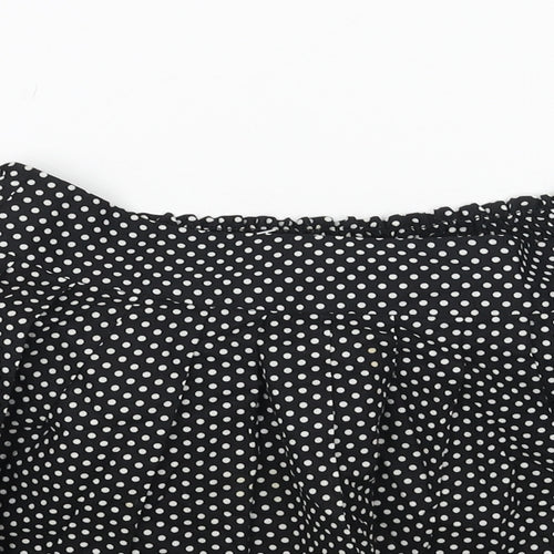 M Butterfly Womens Black Polka Dot Cotton Skater Skirt Size M Button
