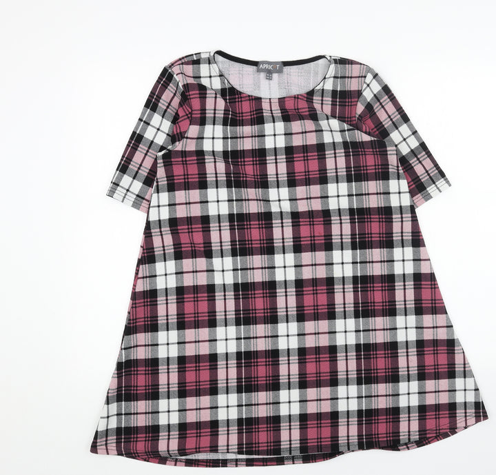 Apricot Womens Pink Plaid Polyester A-Line Size 10 Round Neck Pullover