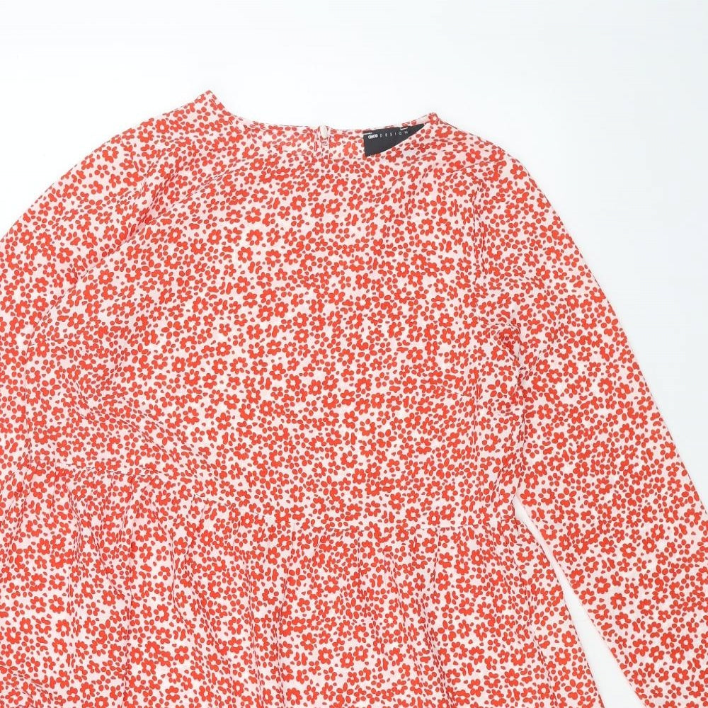 ASOS Womens Red Floral Polyester A-Line Size 10 Round Neck Pullover