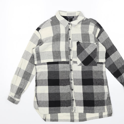 Topshop Womens Black Plaid Viscose Basic Button-Up Size 10 Collared