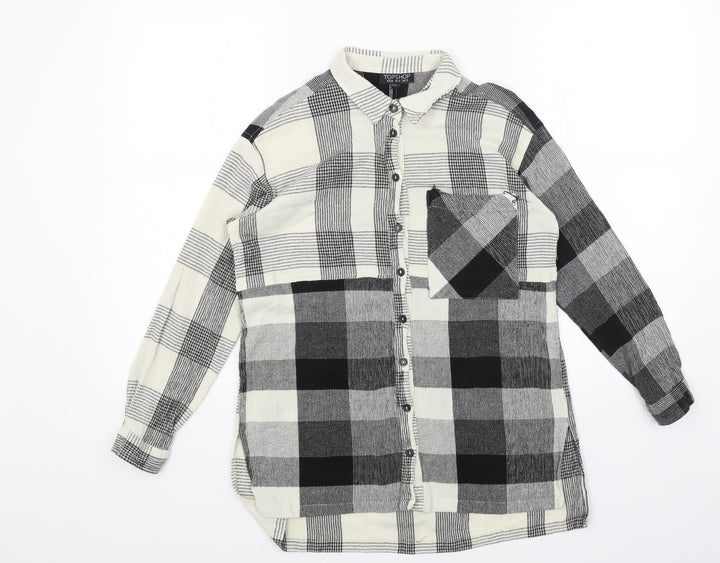 Topshop Womens Black Plaid Viscose Basic Button-Up Size 10 Collared