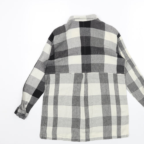 Topshop Womens Black Plaid Viscose Basic Button-Up Size 10 Collared