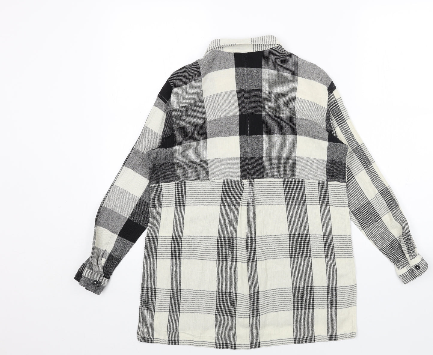 Topshop Womens Black Plaid Viscose Basic Button-Up Size 10 Collared