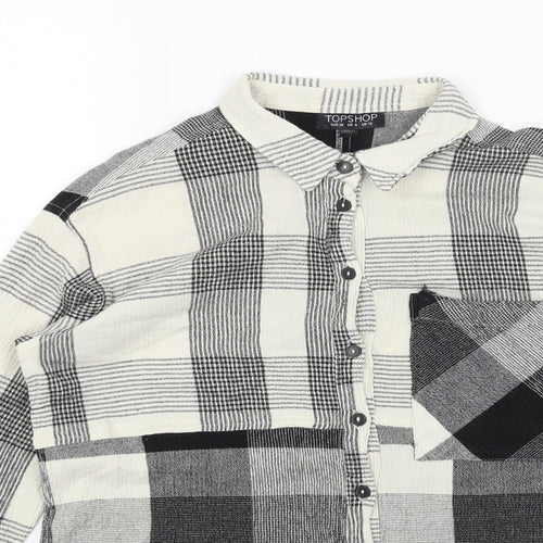 Topshop Womens Black Plaid Viscose Basic Button-Up Size 10 Collared