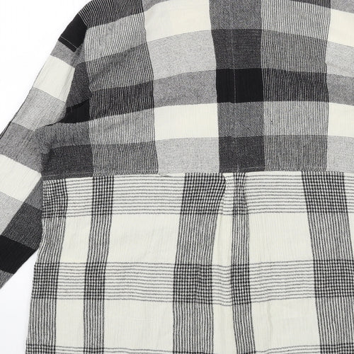 Topshop Womens Black Plaid Viscose Basic Button-Up Size 10 Collared
