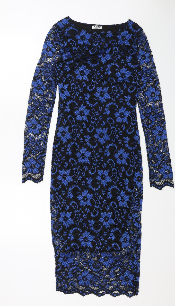 KDK Womens Blue Polyester Shift Size M Round Neck Pullover