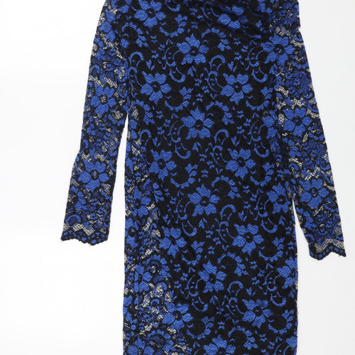 KDK Womens Blue Polyester Shift Size M Round Neck Pullover