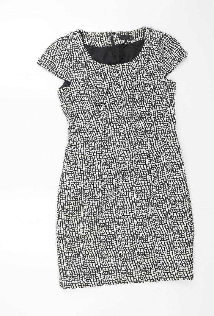 NEXT Womens Grey Geometric Cotton Shift Size 10 Round Neck Zip