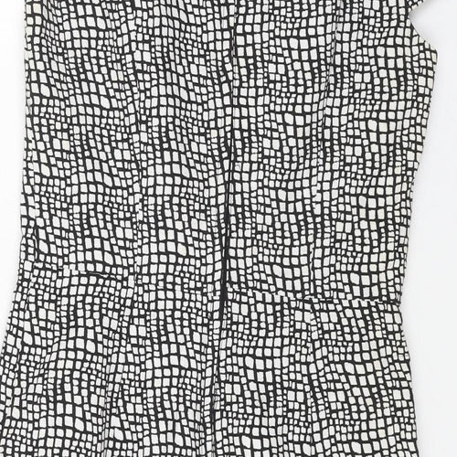 NEXT Womens Grey Geometric Cotton Shift Size 10 Round Neck Zip