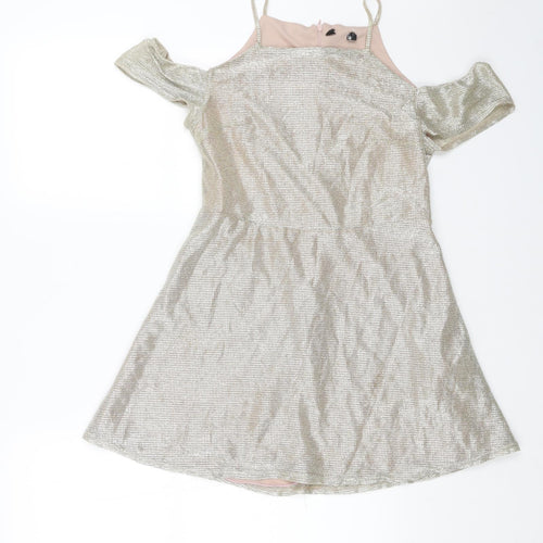 New Look Girls Gold Polyester Fit & Flare Size 15 Years Square Neck Zip - Cold Shoulder