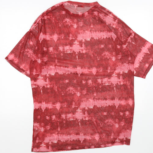EVER TRUE Womens Red Geometric Polyester Basic T-Shirt Size M Round Neck